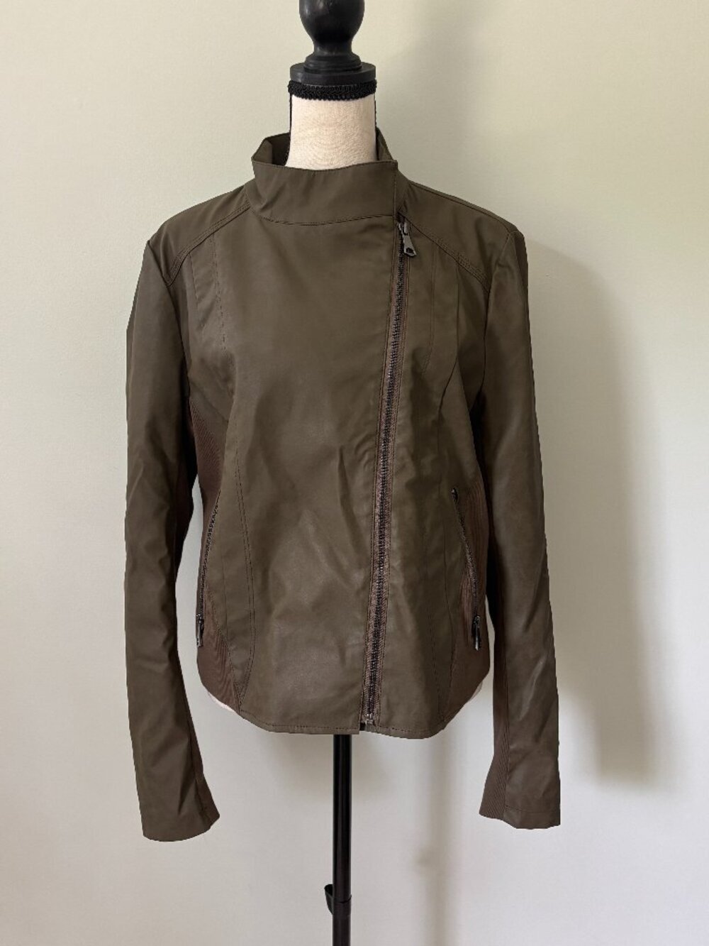 Marc New York Antalya Olive Faux Leather Moto Jacket Large NWT